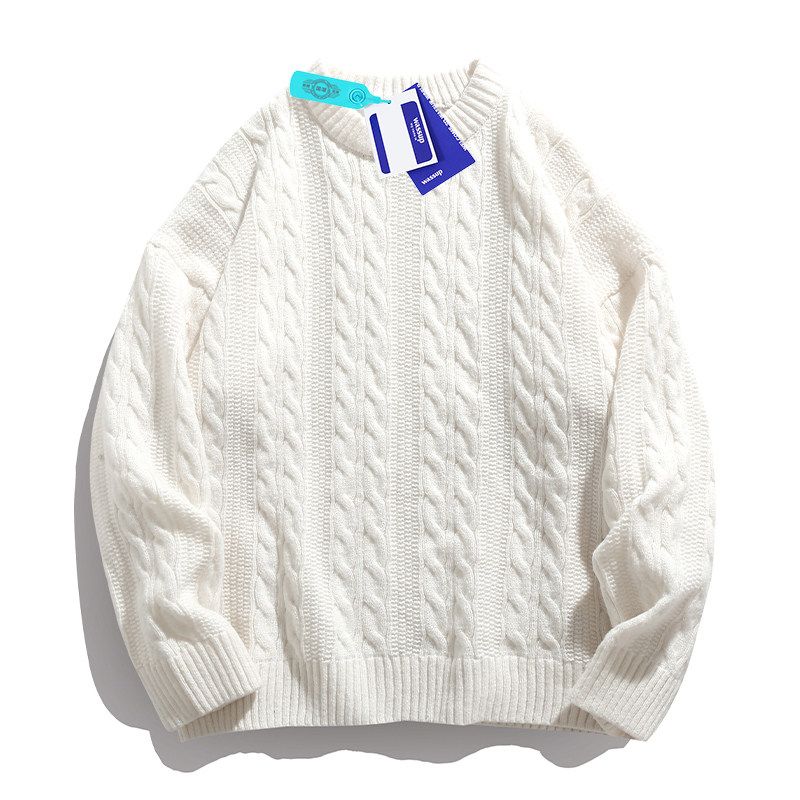 Wassup Trendy Jacquard Sweater for Men, Round Neck, Loose Fit, Ins Style, Versatile, Autumn and Winter Retro Knit Top