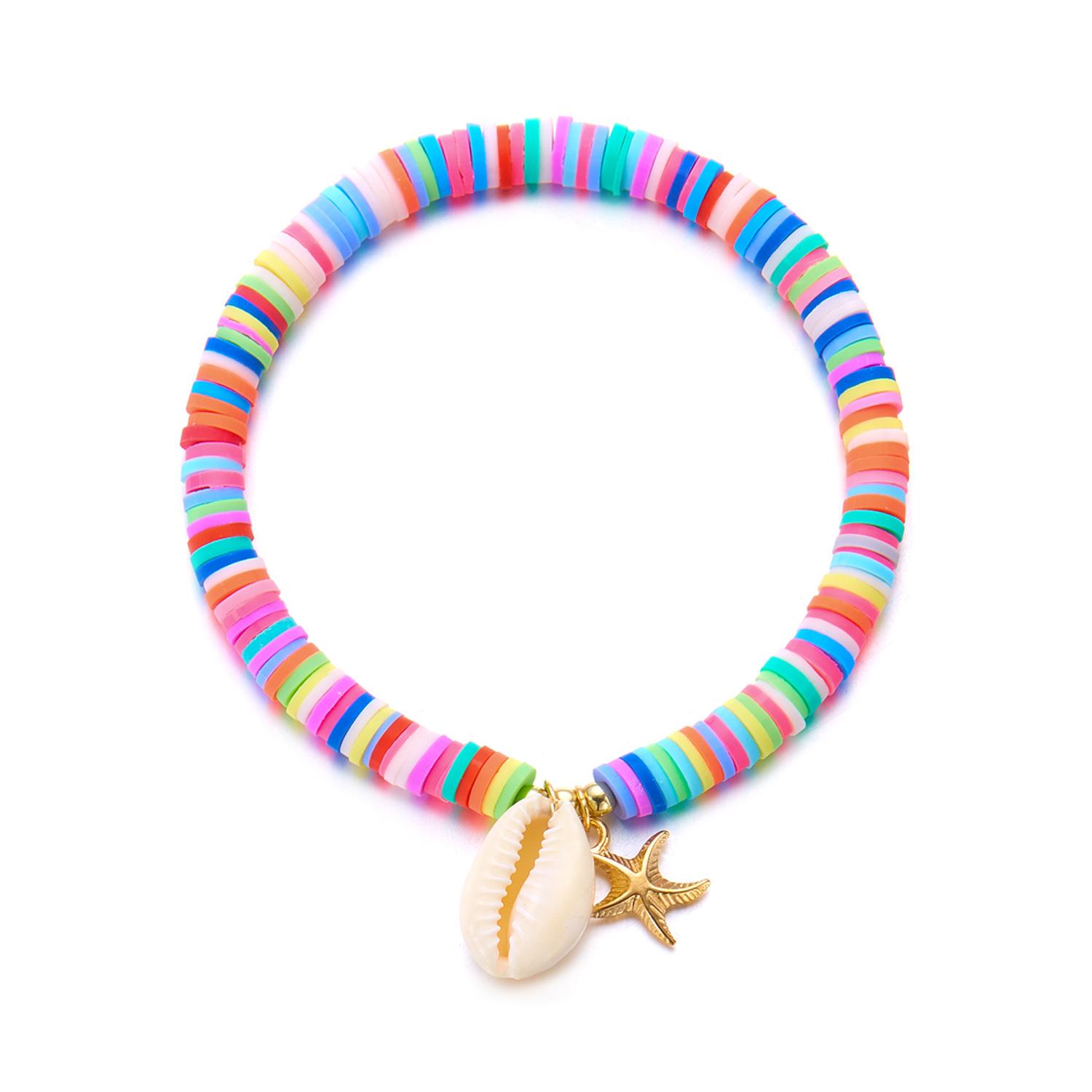 

New summer ocean beach wind starfish shell soft pottery anklet handmade beaded bohemian style foot decoration