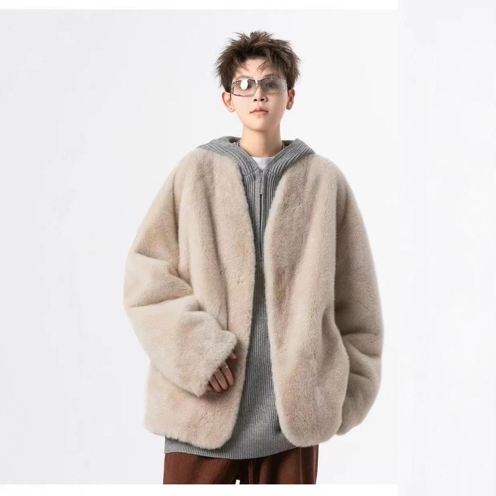V37 Men's Youth College Style Mink Fur-Lined Winter Coat