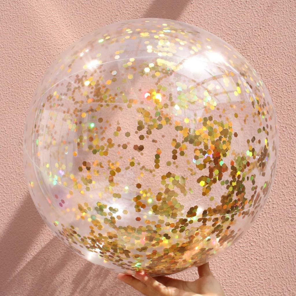 PVC Inflatable Transparent Beach Ball with Blue Sequins for Water Play and Photo Props