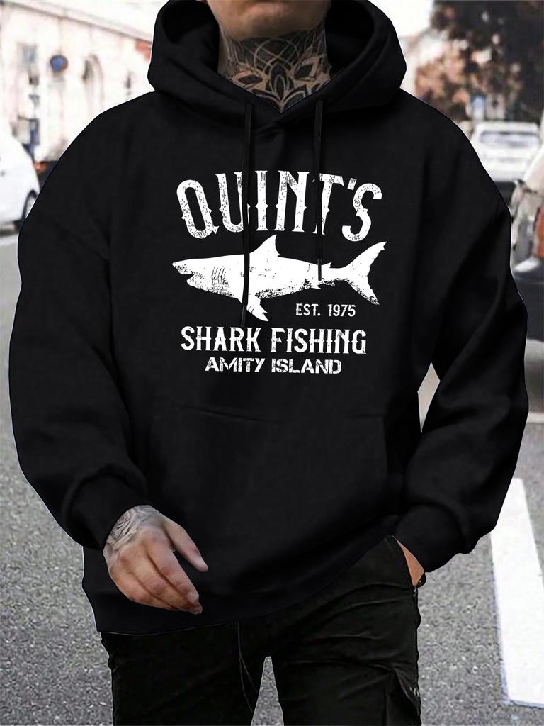 Quint'S Shark Fishing Amity Island Print Men Hoody Autumn Fleece Hoodies Hip Hop Loose Streetwear All-Match Comfortable Clothing