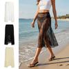 See-Through Design Lace Beach Dress Solid Color Floral Lace Skirts Women Summer Beachwear