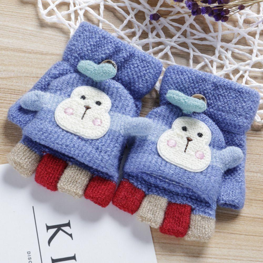 protection Kids Fingerless  Gloves Knitted Gloves Clamshell Half Finger Gloves Winter Warm Mittens
