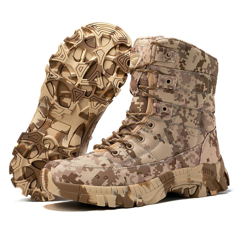 Fashion Men's Wide Width Canvas Combat Boots Camouflage Hiking High Top Tactical Shoes Non-Slip Waterproof Outdoor Training Boots