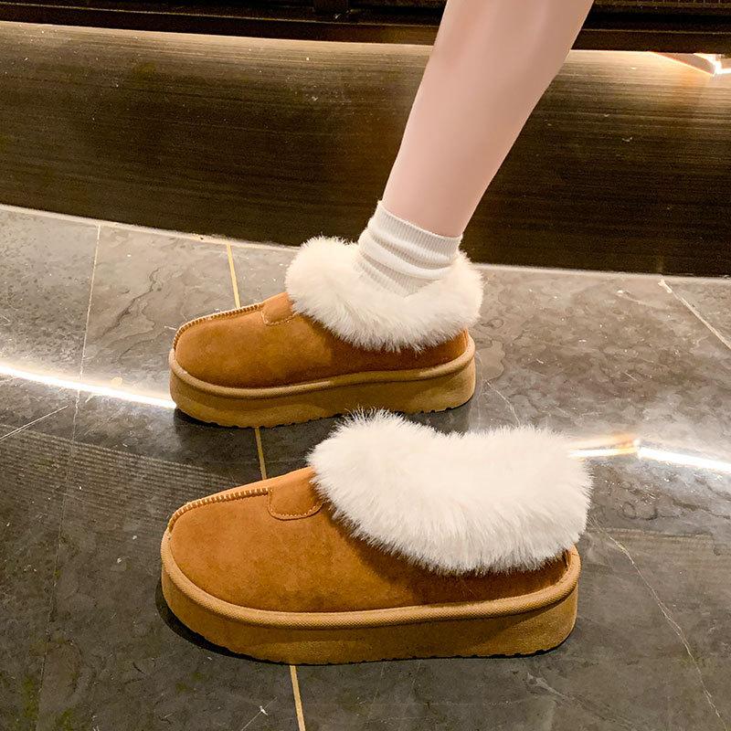 thick-soled snow boots, piled and thickened warm low-top cotton shoes, new winter fluffy shoes, bread shoes