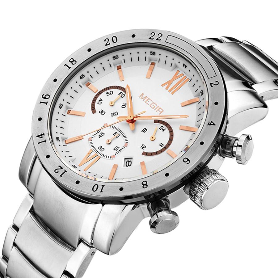 Megir Original Quarz Männer Uhr Edelstahl Business Handgelenk Uhren Uhr Männer Große Zifferblatt Wasserdicht Leucht Relogio Masculino