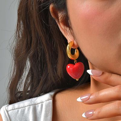 Trendige Geometrische Rote Acryl-Liebesherz-Hängeohrringe für Damen, Edelstahl Persönlichkeits-Große Ohrringe Vintage Schmuck Geschenk
