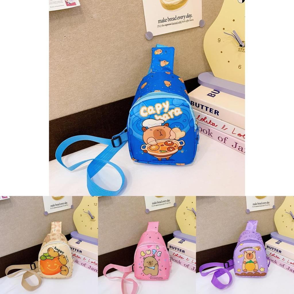 Kids Cute Cartoon Capybara Crossbody Bag With Nylon Material For Outdoor Activities