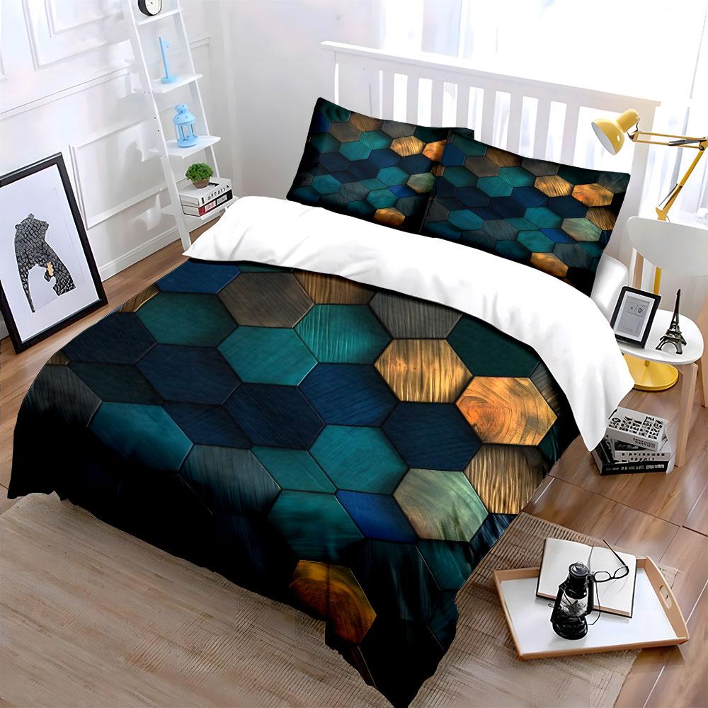 Hexagonal Geometric Bedding Set Bedding Duvet Cover Set Duvet Cover Pillowcases (1 * Duvet Cover 2 * Pillowcases, Without Duvet Insert)