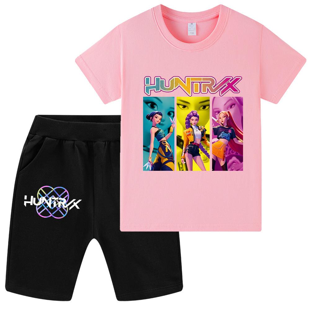 WA1236 Kids Boys Girls Kpop Rumi Zoey Mira Print Short Sleeves T-shirt Shorts Pants Sets