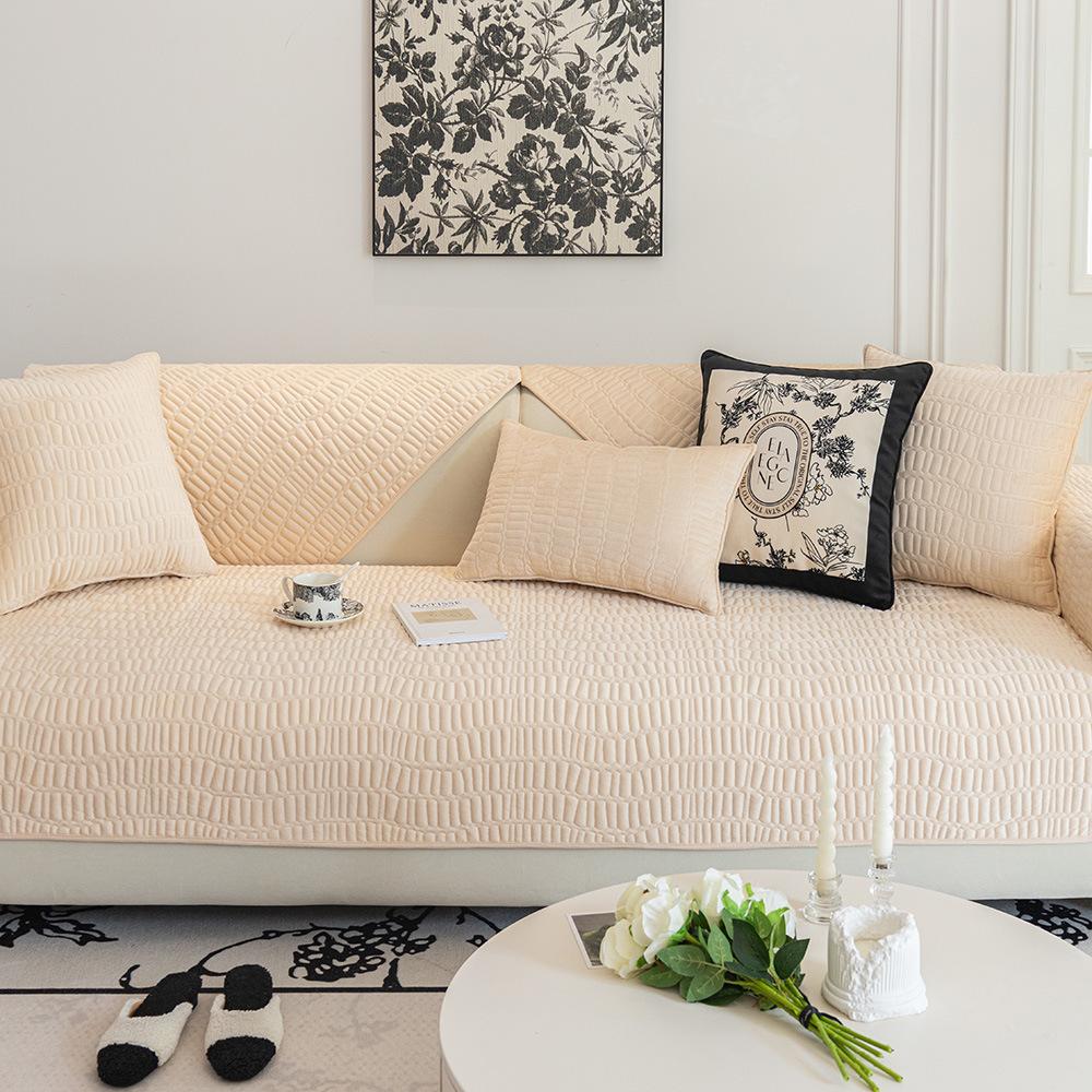 Winter Crystal Velvet Sofa Cushion New Light French Cream Style Cover Cover Cloth Leather Sofa Cushion