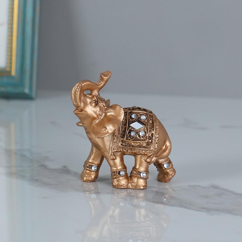 Elegant Elephant Sculpture Feng Shuis Wealth Statue Home Office Car Decoration Resin Artwork Collectible Gift for Friend