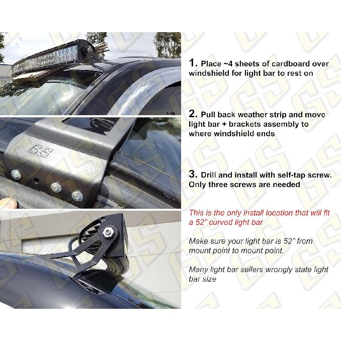 GS Power LED Light Bar Brackets (Choices of 50 | 52 | 54”) Mount Offroad Lightbar At Upper Windshield. Compatible with 2007-2013 Chevy Chevrolet