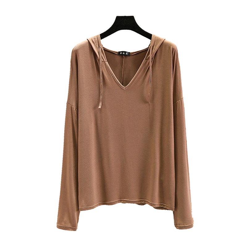 Plus Size Women's Long-Sleeve Modal T-Shirt - Hooded, Solid Color, Sun Protection, Lightweight for Spring/Summer