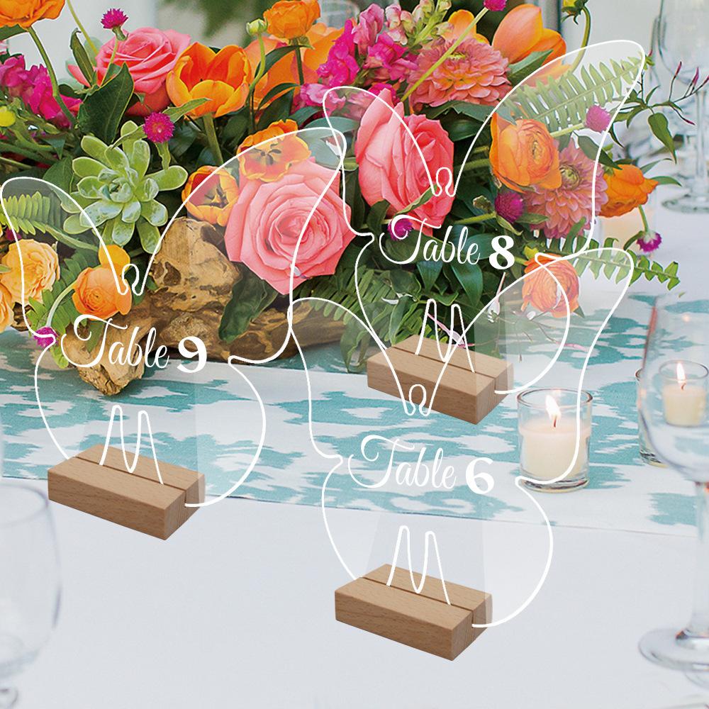 Acrylic Table Sign Holder with Wooden Base 10pcs Blank Clear Wedding Sign Number Place Card Holder Display Stand for Bar
