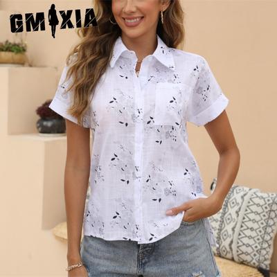 אופנה נשים קז'ואל קיץ הדפס פרחוני שרוול קצר צווארון פולו חולצות
