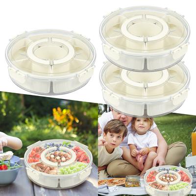 Divided Serving Tray Large-Capacity Snack Spinner with Lid and Handle Versatile Snackle Box Container Rotatable Snack Organizer