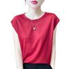 2026 Spring Women's Puff Sleeve Knit T-Shirt - Solid Color, Round Neck