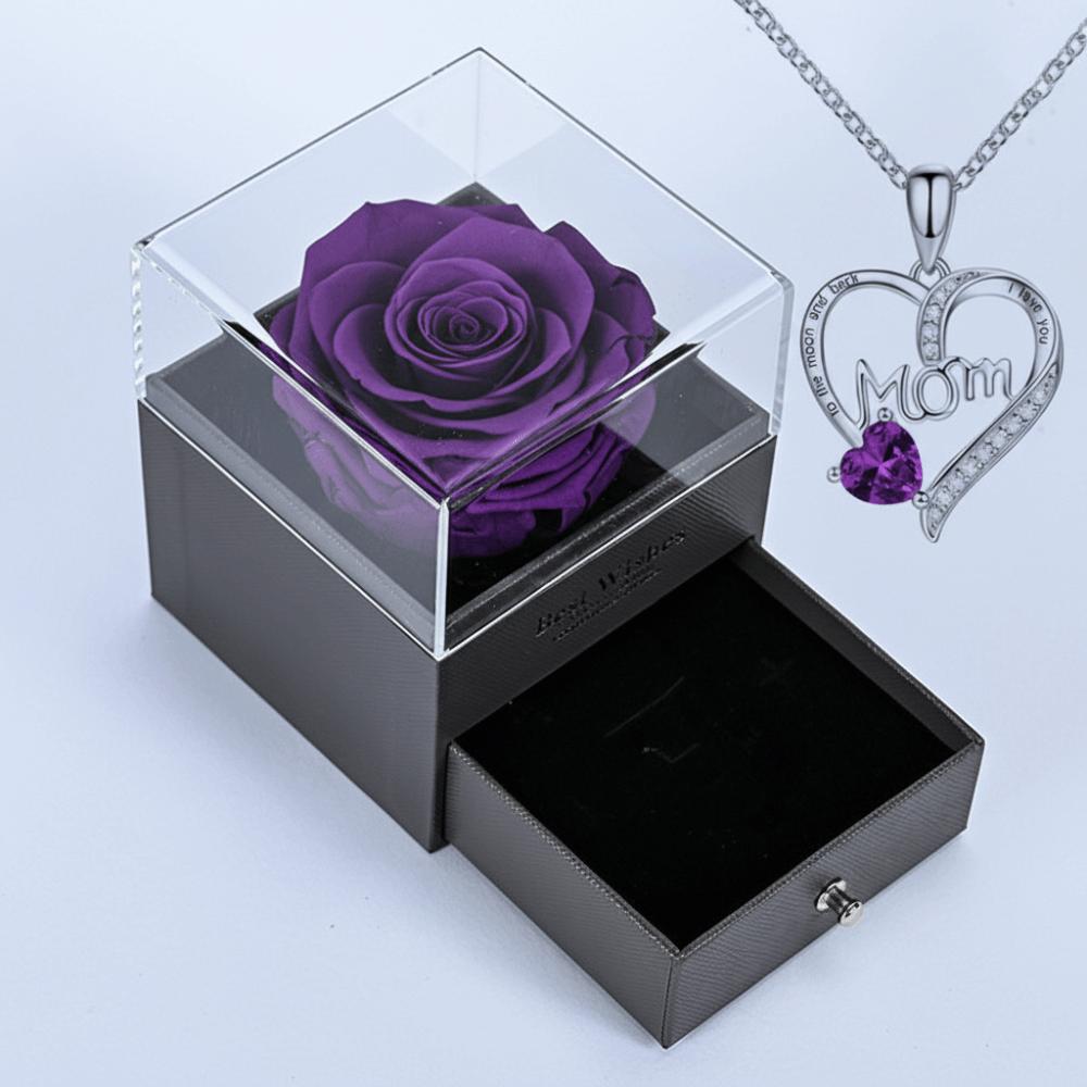 Romantic Heart Pendant Necklace with Artificial Rose Jewelry Gift Box Mother's Day Gift