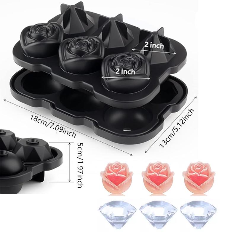 3D Rose Ice Cube Tray Silicone Ice Molds Diamond Silicon Mould 6 Grid Reusable for Cocktails Whiskey Party Supplies Ice Maker