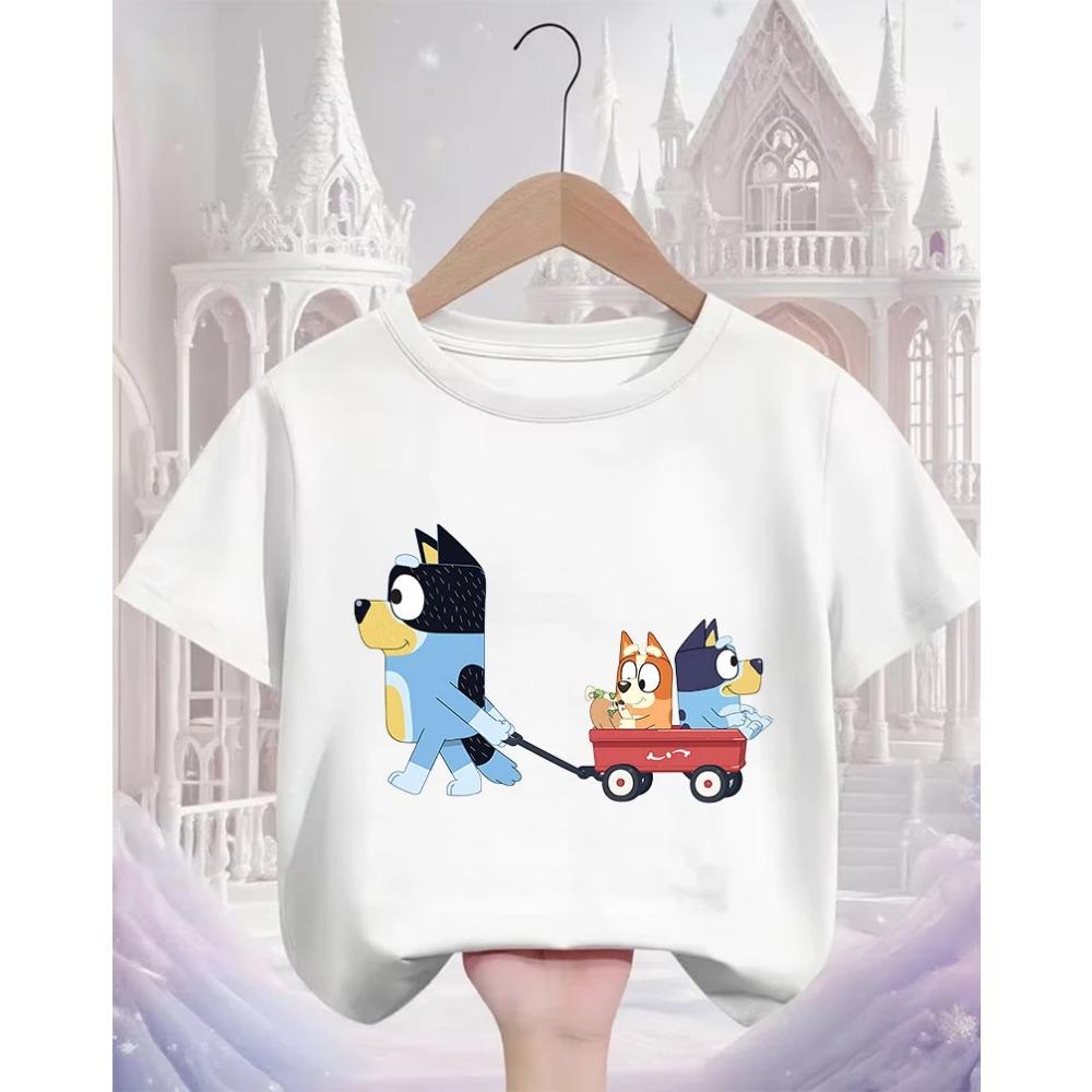 Cute Kawaii Children T Shirt Bluey Popular Print Summer Street Style Fashion Tops For Kids 3-14 Age