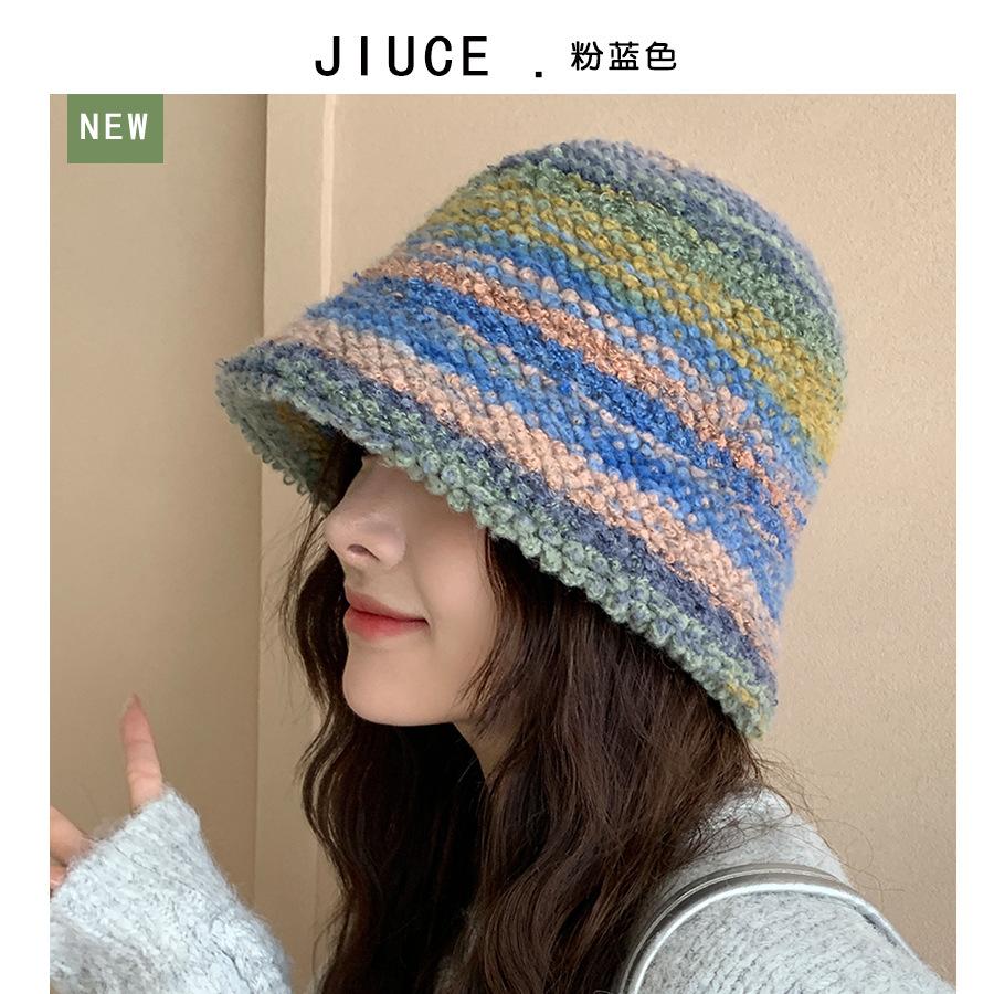 Colourful Knitted Bucket Hat Women Korea Autumn Winter Warm Dopamine Warm Fisherman's Hat Star Model Thickened