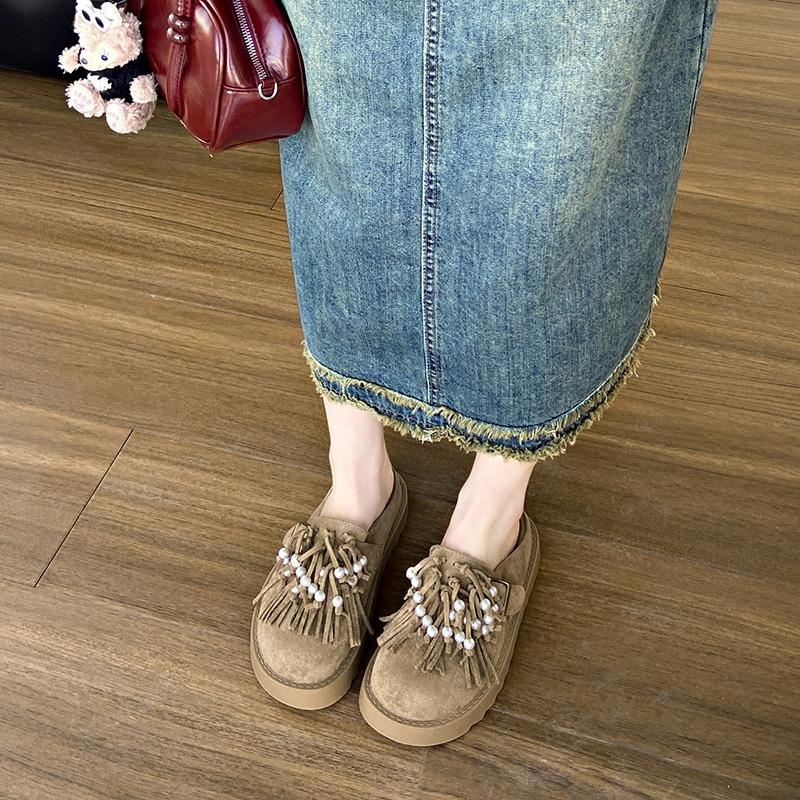 Big Head Pearl Bag Head Half Slippers Women's New Outer Wear Lazy Casual Single Shoes Platform Spring and Summer