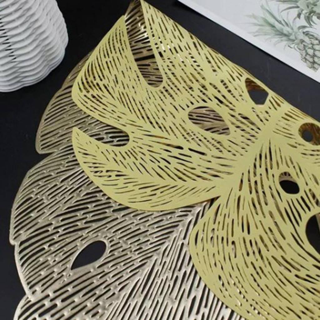 6Pcs Insulation Placemat Hollow Out Simulation Leaf Shape Heat Resistant PVC Table Mat for Kitchen