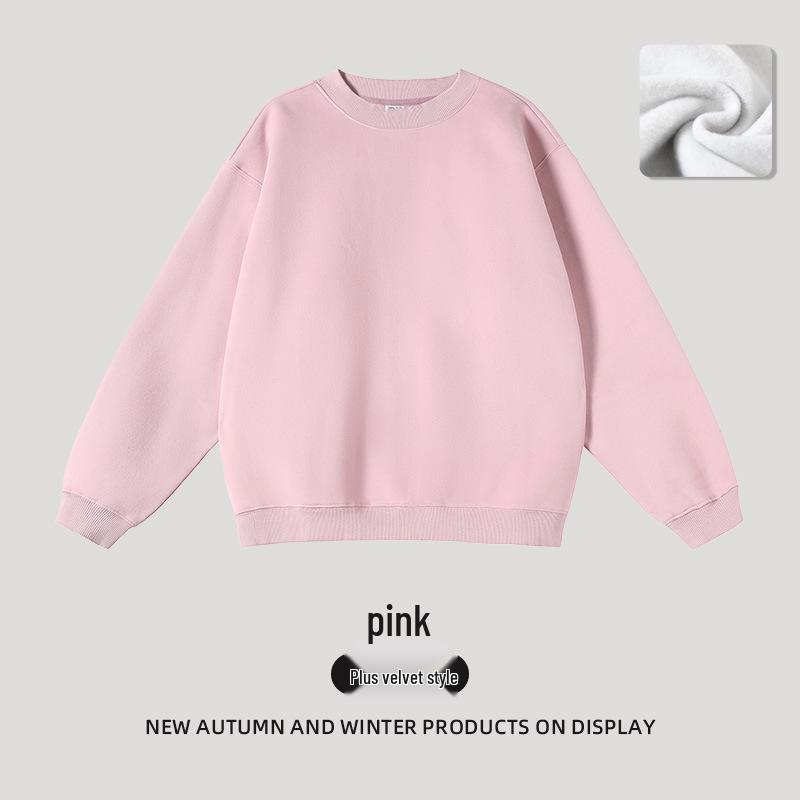 

Женский свитшот оверсайз с круглым вырезом: Флисовая подкладка, однотонный, простая повседневная верхняя одежда для весны и осени, базовый топ с длинным рукавом. Extra Extra Large розовый