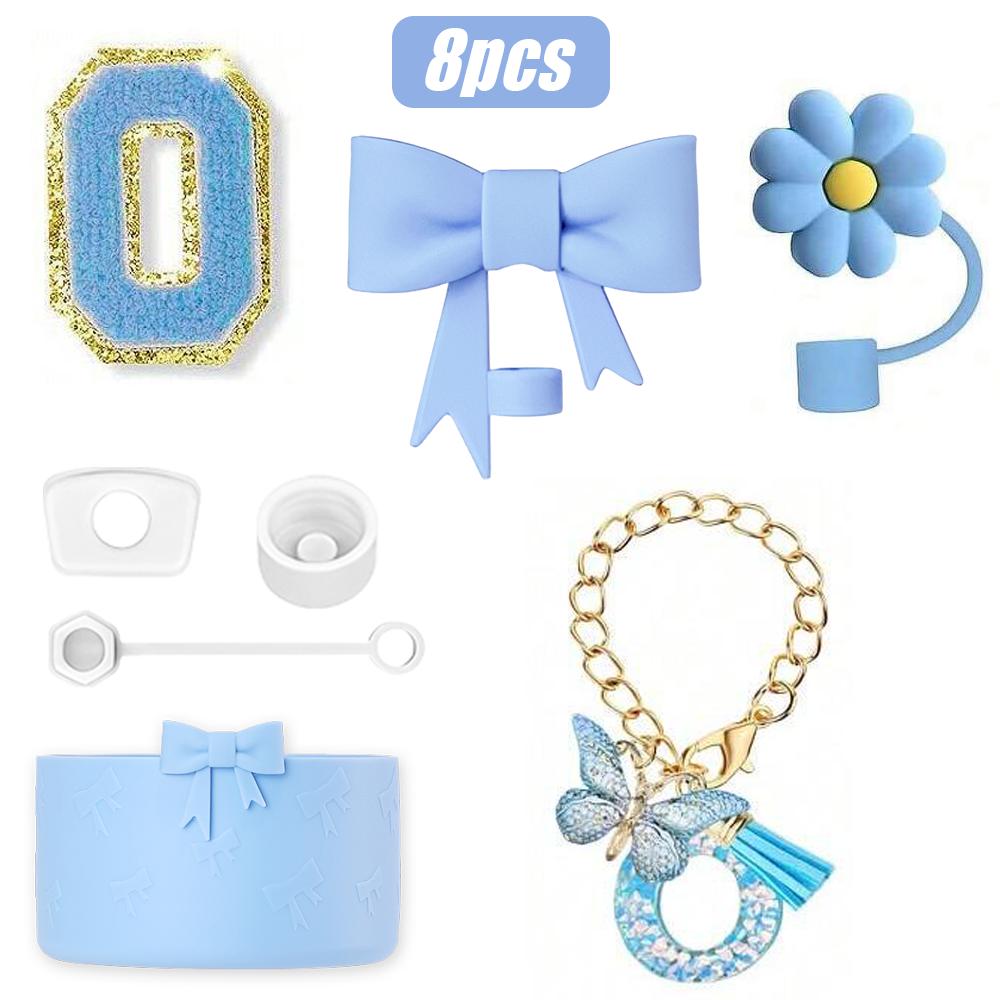 8PCS Cup Accessories Set for Stanley Cup 30oz 40oz, A-Z Initials Decorations, Including Silicone Straw Cover Cap