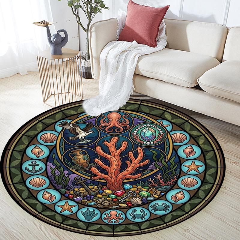 Underwater Treasures Round Area Rug Under Office Chairs Bedroom Living Room Home Decor