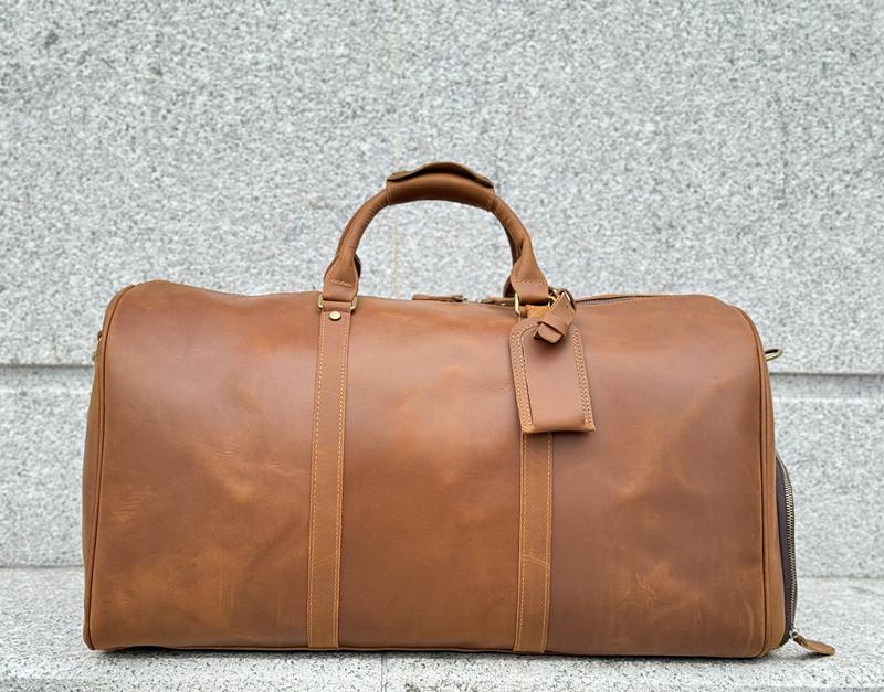 Extra Large Men's Genuine Leather Travel Bag with Shoe Compartment - Handheld, Crossbody, Single Shoulder