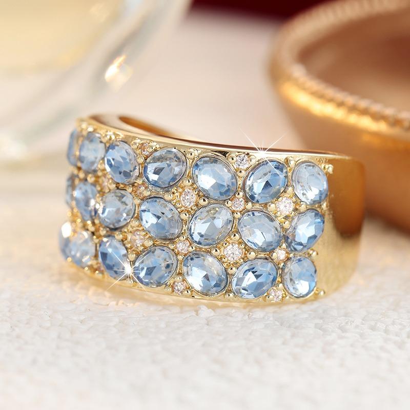 Elegant Inlaid Sea Blue CZ Women's Ring Luxury Gold Color Geometry Daily Wear Party Jewelry Anniversary Gift