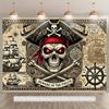 1 Piece Pirate Skull Background Cloth - Retro Black and Red Tone Decoration - "Beware of Pirates" Text