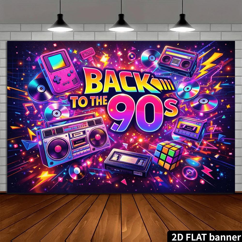 Dwuwymiarowy Płaski Baner - Retro Lata 90. Impreza Muzyczna Tło Tkanina Projekt w Stylu Graffiti