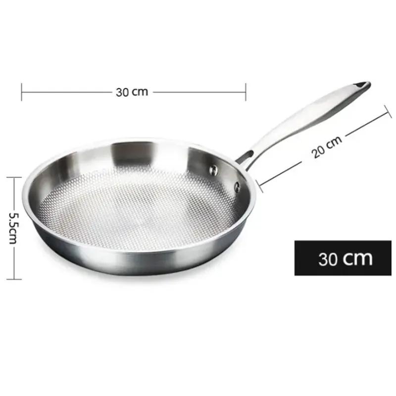 28/30cm Frying Pan 304 Stainless Steel Skillet Non-stick Pan NO-coating Eggs Steak Frying Pot Use Gas and Induction Stove