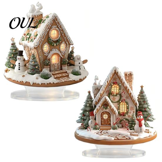 Indoor Holiday Display Pieces Acrylic Christmas Table Decor, Gingerbread House Tree Ornaments, Ornaments for Desk Waterproof Desktop Decorations