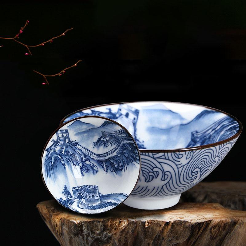 Čínský modrobílý porcelánový šálek na čaj Ručně malovaná čajová souprava Malá čajová miska Šálky na květinový čaj Čajové příslušenství Nápojové sklo Velkoobchod