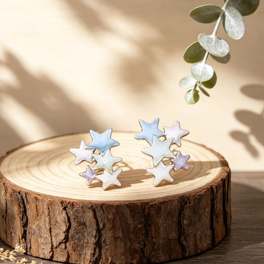 Multi-star enamel stud earrings scattered splicing starry design commuting versatile light luxury explosive earrings