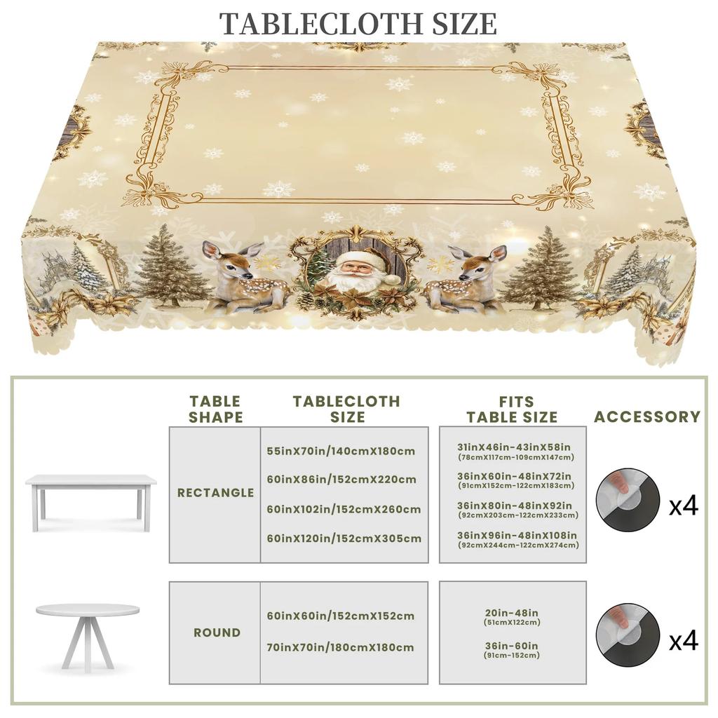 Weihnachtliches Motiv-Tischtuch Vintage Landhausstil Weihnachtsmann Weihnachtsbaum Muster Design