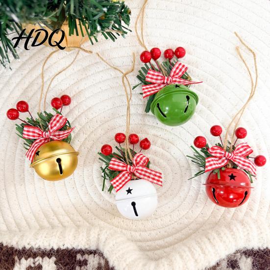 Reusable Festive Home Accents Christmas Bell Hanging Ornament Red Gold Pine Cone Wreath Decor Retro Pastoral Style Baubles for Tree Rustic Farmhouse