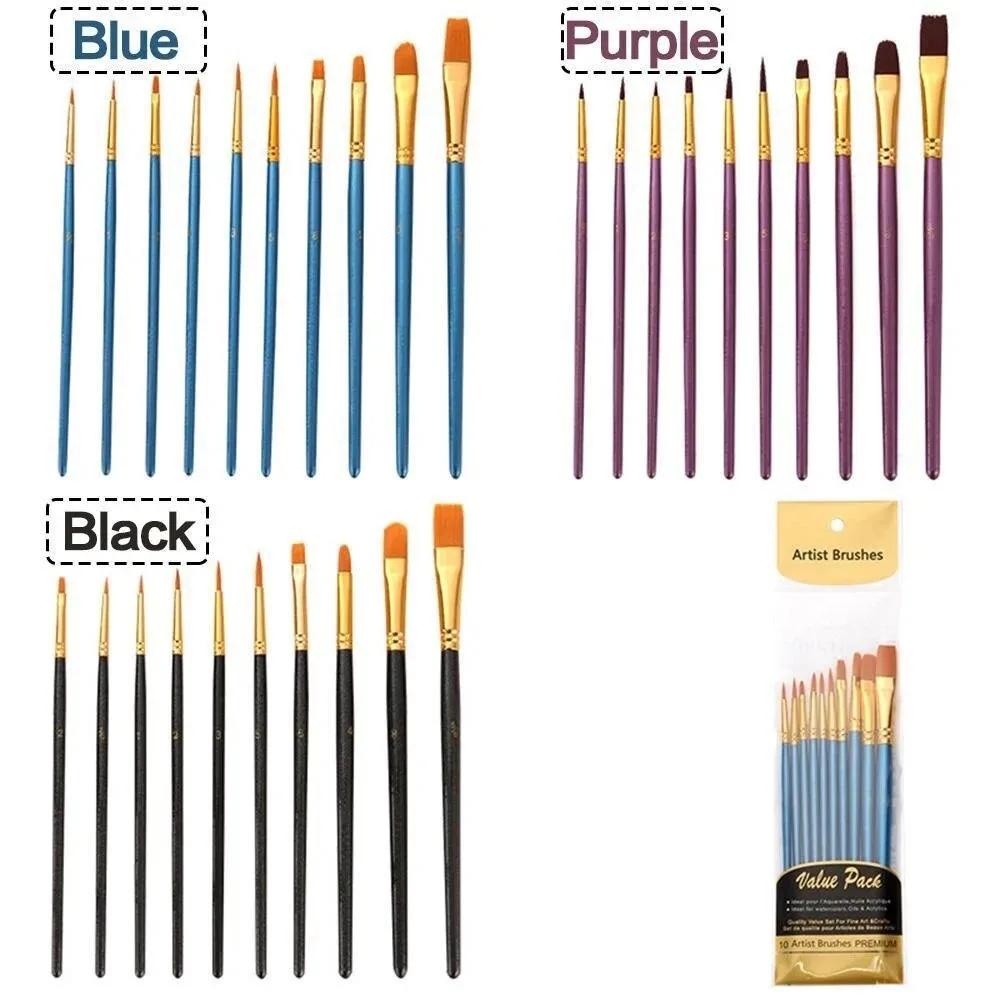 10Pcs Set High Quality Nylon Hair Painting Brushes Watercolor Gouache DIY Fabric Painting Set Round Tips