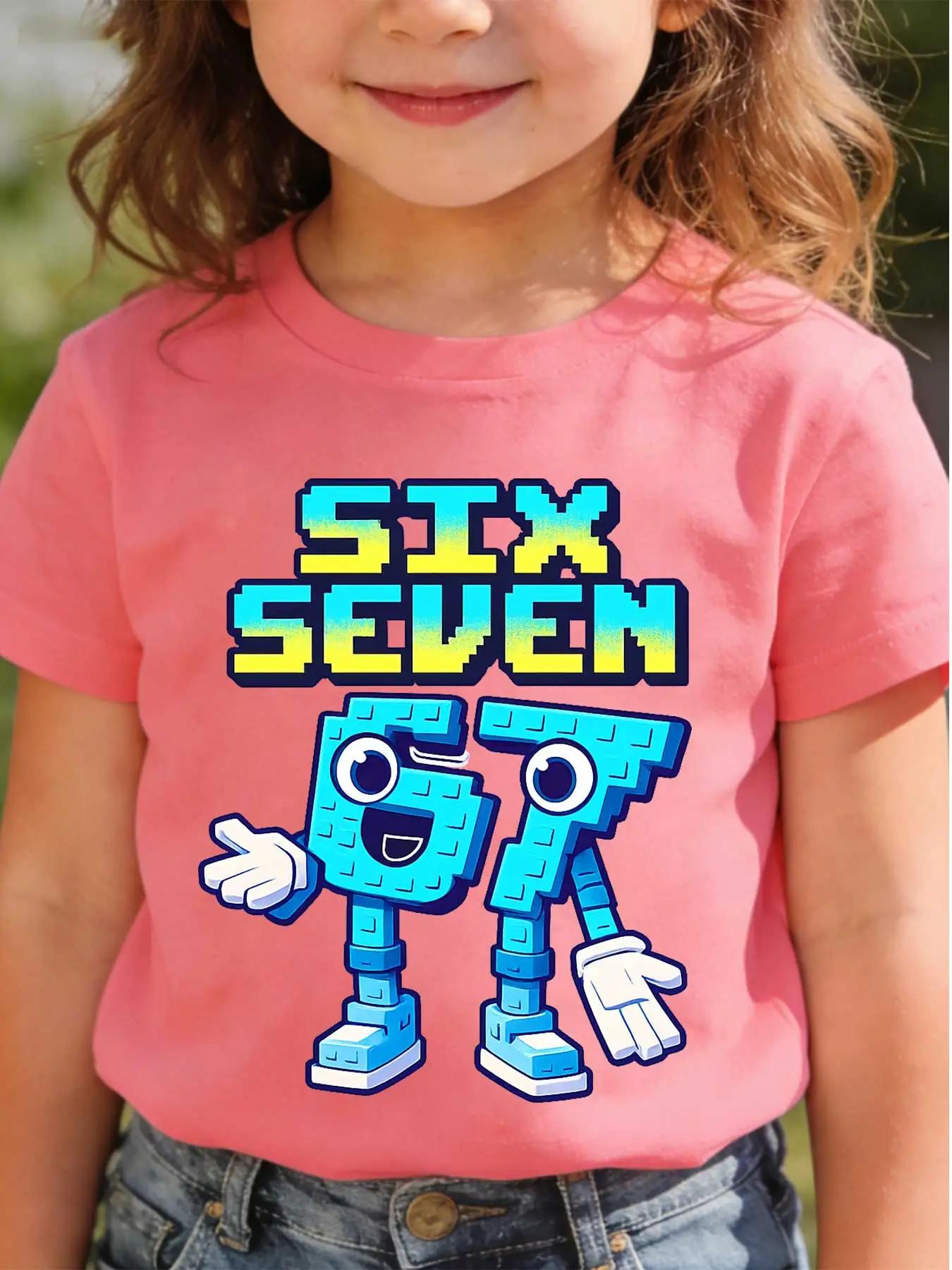 Childrens Shortsleeved Tshirts for Boys and Girls Loose and Breathablepixel Number 67 Art 67 Cartoon Print Retro Pixel 100