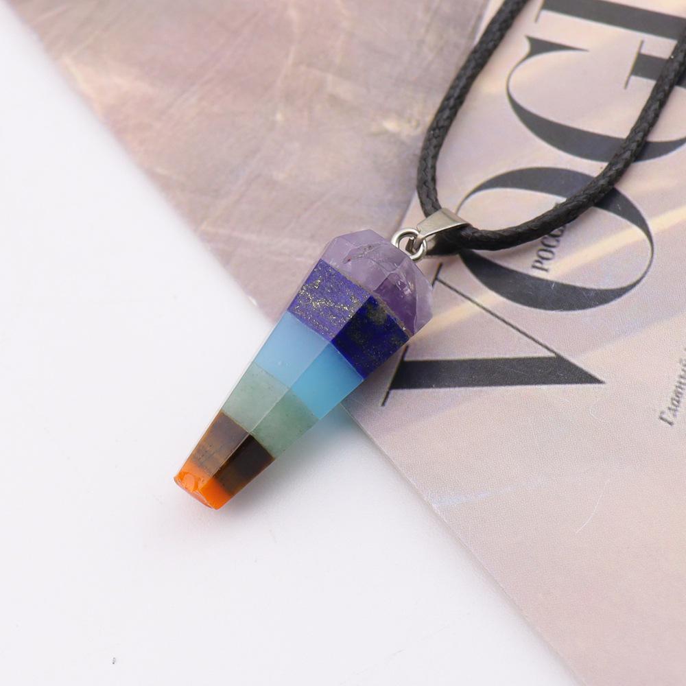 Seven-Color Natural Crystal Stone Pendant Necklace N772