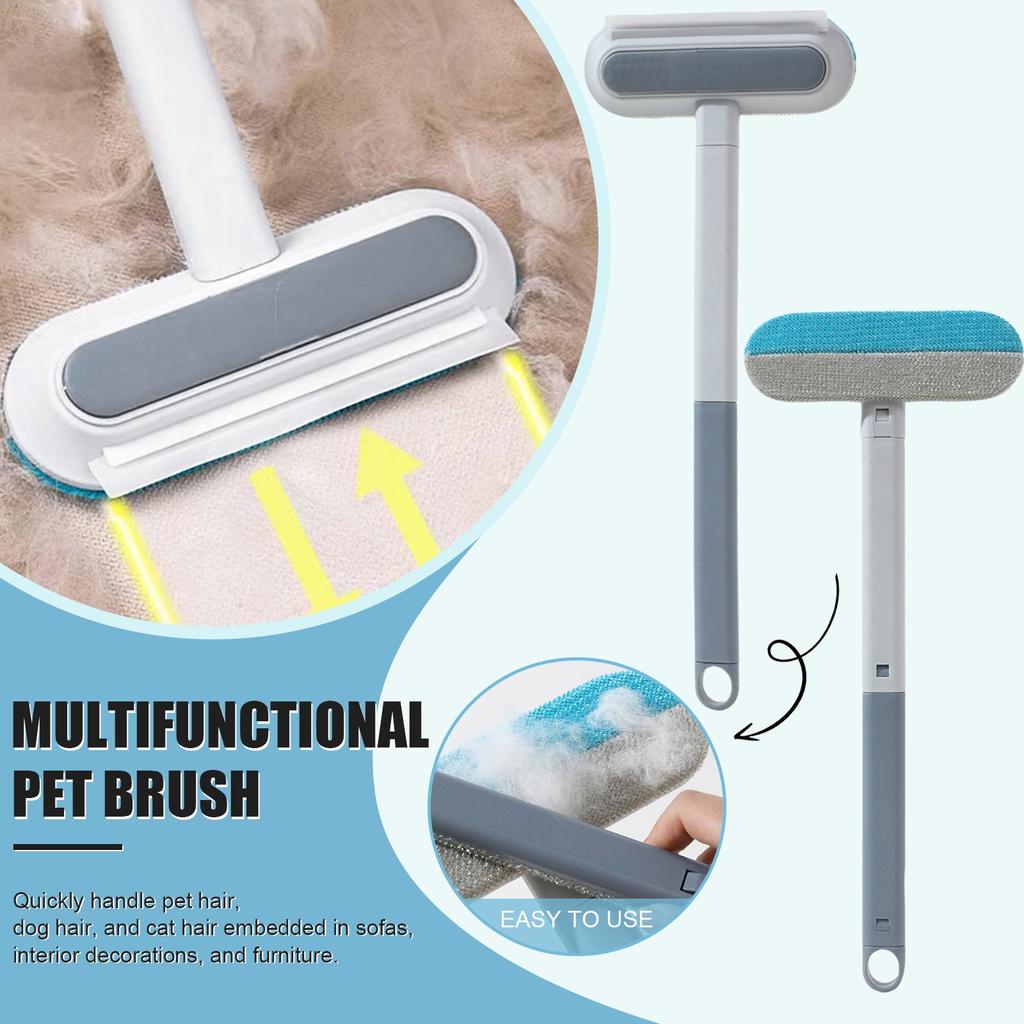 Pet Hair Remover 4 In 1 - Reusable Long Handle Dog Hair Remover Brush, Washable Fluff Cleaner For Dog And Cat Hair, Gentle Furniture Cleaning