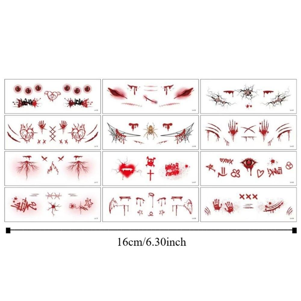12pcs Waterproof Halloween Face Tattoo Portable Halloween Bat Face Stickers  Enhance Atmosphere