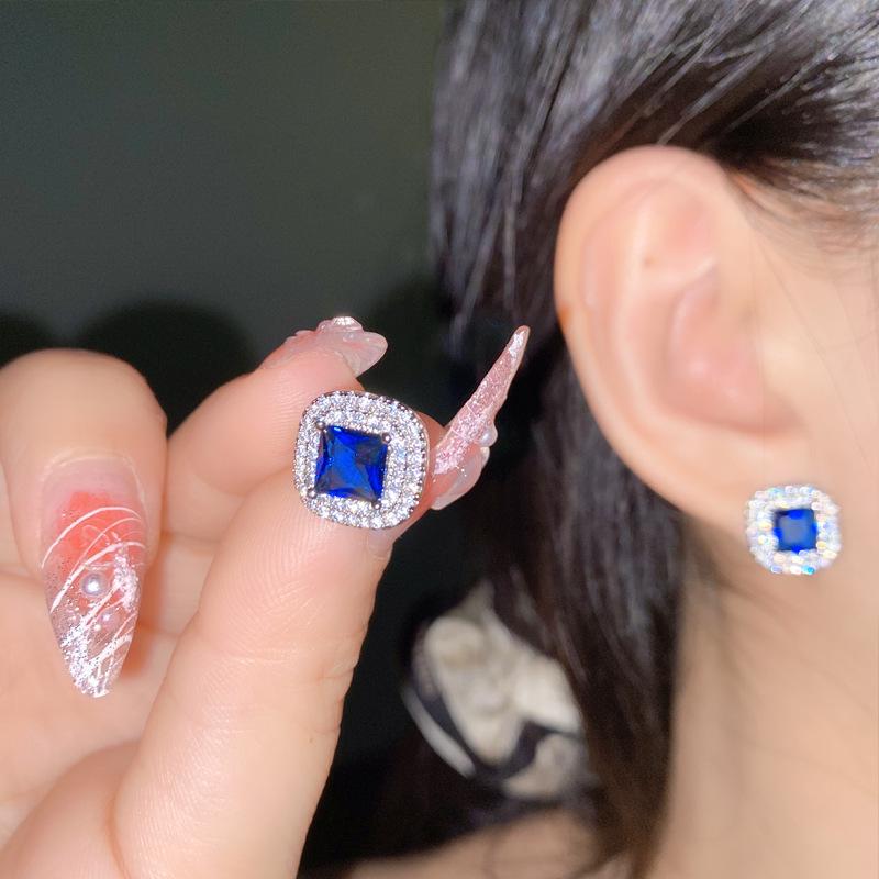 Purple & Pink Gemstone Jewelry Set: Grape Stud Earrings and Asscher Cut Adjustable Ring