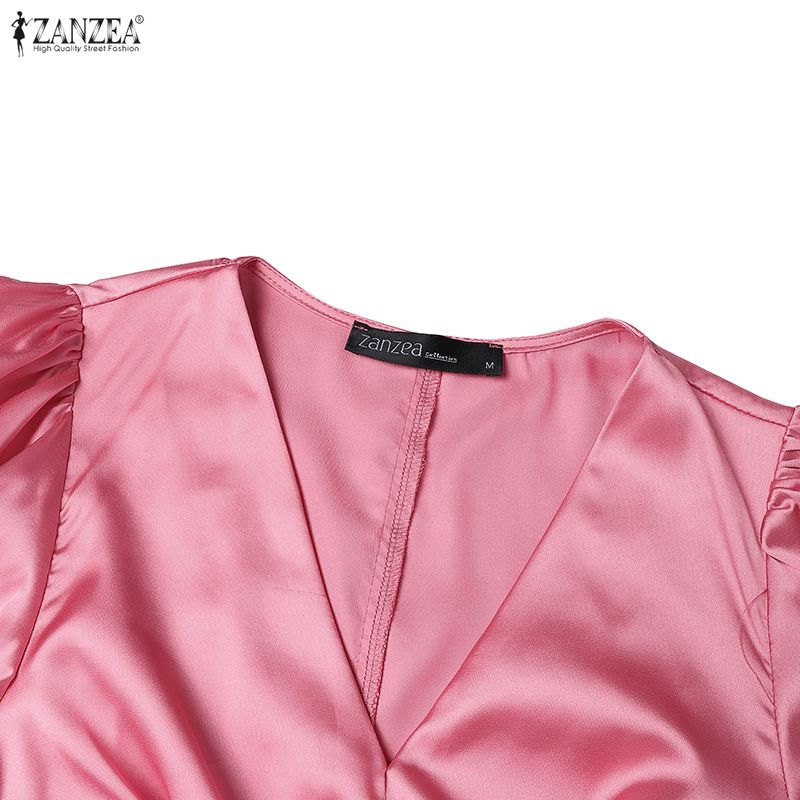 ZANZEA Women V-Neck Summer Casual Short Sleeve Dress