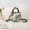 Oil Painting Floral Bucket Bag Canvas Ruched Handle Women Crossbody Shoulder Bag