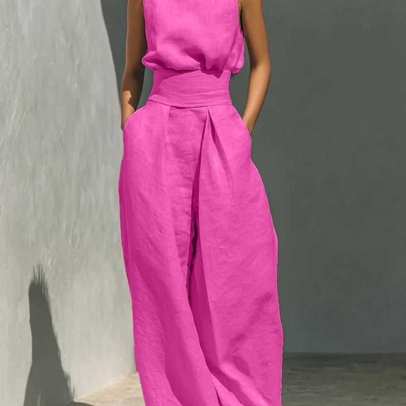 Spring and Summer European Style Women Clothing Cotton Sleeveless Casual Set